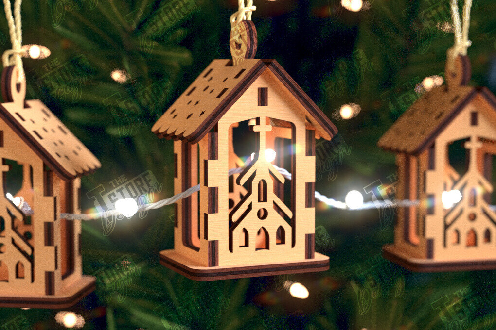 Σετ των 2 Intra απο ξύλο plywood 3mm-4mm πάχος Χριστουγεννιάτικη γιρλάντα | Παιχνίδι Χριστουγεννιάτικου Δέντρου Δίασταση 15x15 cm INTRAFABR-105662048