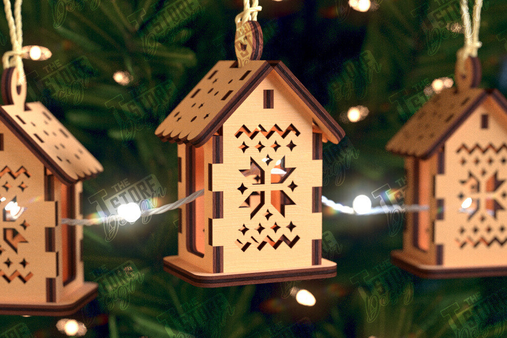 Σετ των 2 Intra απο ξύλο plywood 3mm-4mm πάχος Χριστουγεννιάτικη γιρλάντα | Παιχνίδι Χριστουγεννιάτικου Δέντρου Δίασταση 15x15 cm INTRAFABR-105662053