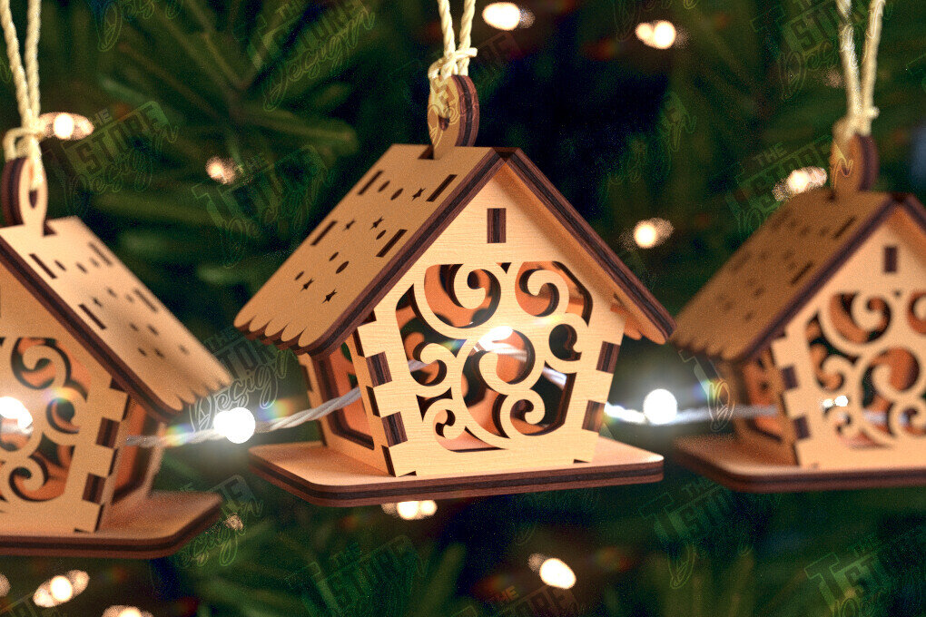 Σετ των 2 Intra απο ξύλο plywood 3mm-4mm πάχος Χριστουγεννιάτικη γιρλάντα | Παιχνίδι Χριστουγεννιάτικου Δέντρου Δίασταση 15x15 cm INTRAFABR-105662059