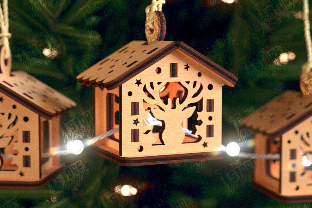 Σετ των 2 Intra απο ξύλο plywood 3mm-4mm πάχος Χριστουγεννιάτικη γιρλάντα | Παιχνίδι Χριστουγεννιάτικου Δέντρου Δίασταση 15x15 cm INTRAFABR-105661970