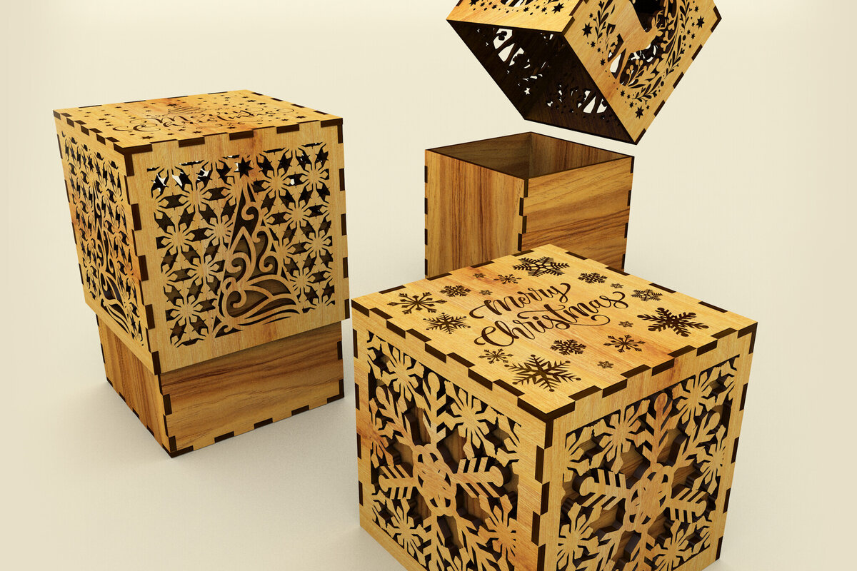Σετ των 2 Intra απο ξύλο plywood 3mm-4mm πάχος Χριστουγεννιάτικο κουτί δώρου Δίασταση 15x15 cm INTRAFABR-108661286