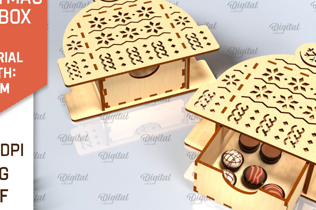 Σετ των 2 Intra απο ξύλο plywood 3mm-4mm πάχος Χριστουγεννιάτικο κουτί δώρου . 3D Box Δίασταση 15x15 cm INTRAFABR-101755203