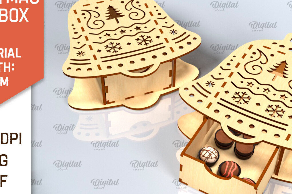 Σετ των 2 Intra απο ξύλο plywood 3mm-4mm πάχος Χριστουγεννιάτικο κουτί δώρου . 3D Box Δίασταση 15x15 cm INTRAFABR-101754944