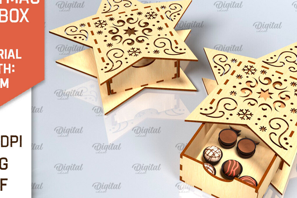 Σετ των 2 Intra απο ξύλο plywood 3mm-4mm πάχος Χριστουγεννιάτικο κουτί δώρου . 3D Box Δίασταση 15x15 cm INTRAFABR-101755056