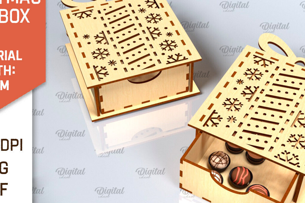 Σετ των 3 Intra απο ξύλο plywood 3mm-4mm πάχος Χριστουγεννιάτικο κουτί δώρου . 3D Box Δίασταση 15x15 cm INTRAFABR-101755143