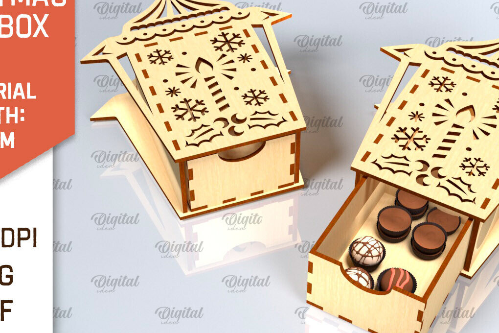 Σετ των 2 Intra απο ξύλο plywood 3mm-4mm πάχος Χριστουγεννιάτικο κουτί δώρου . 3D Box Δίασταση 15x15 cm INTRAFABR-101755168