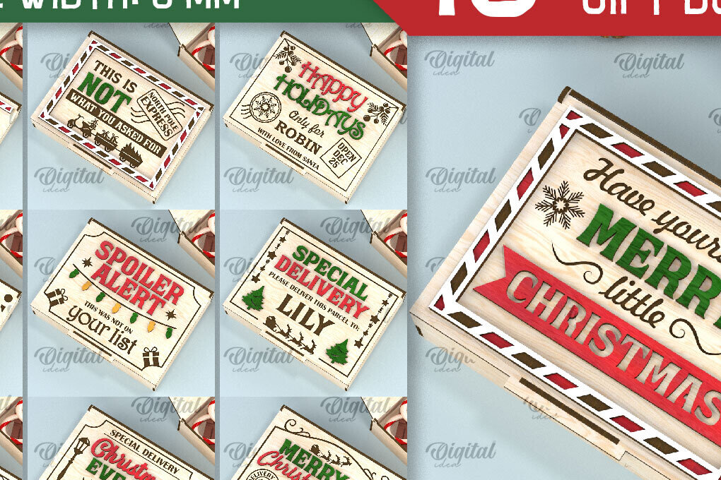 Σετ των 2 Intra απο ξύλο plywood 3mm-4mm πάχος Χριστουγεννιάτικο κουτί δώρου κοπής με λέιζερ Δίασταση 15x15 cm INTRAFABR-106138512