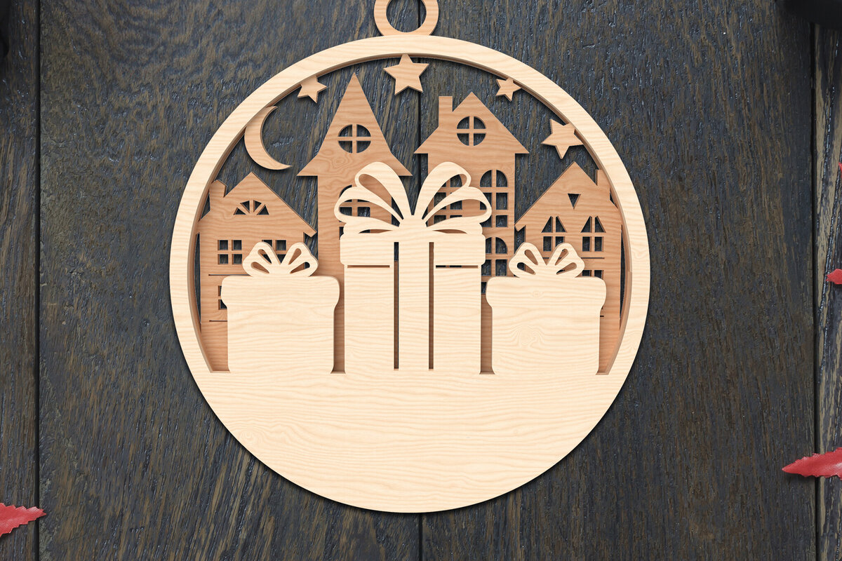 Σετ των 3 Intra απο ξύλο plywood 3mm-4mm πάχος Χριστουγεννιάτικο κουτί δώρου στολίδι με Δίασταση 8x8 cm INTRAFABR-106791235