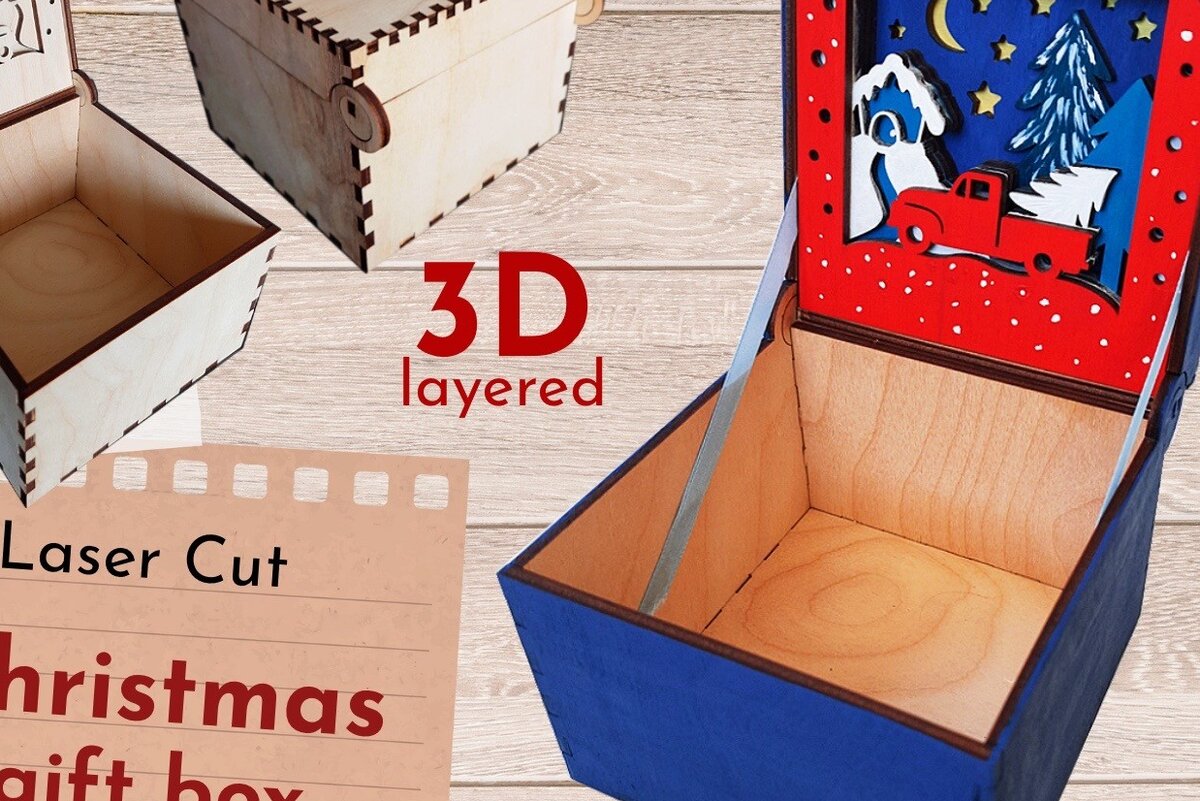 Intra απο ξύλο plywood 3mm-4mm πάχος Χριστουγεννιάτικο κουτί δώρου, , 3D Δίασταση 40x40 cm INTRAFABR-46811066