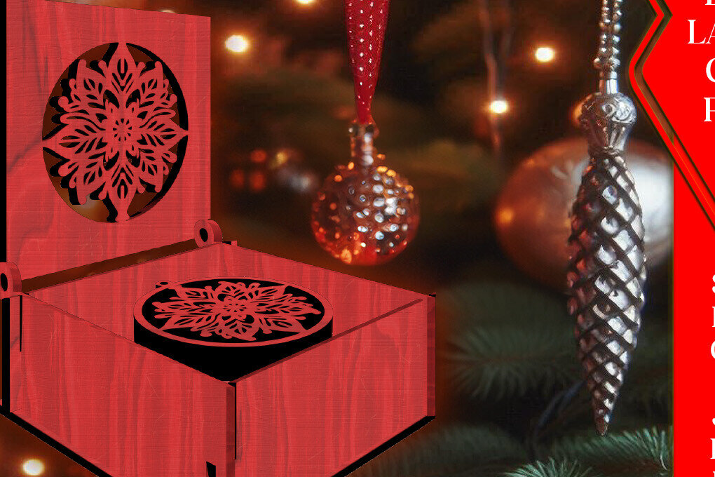 Σετ των 3 Intra απο ξύλο plywood 3mm-4mm πάχος Χριστουγεννιάτικη συσκευασία δώρου με 10 στολίδια Δίασταση 3x3 cm INTRAFABR-108207686