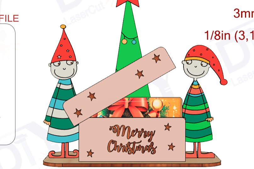 Σετ των 2 Intra απο ξύλο plywood 3mm-4mm πάχος Θήκη δώρου Χριστουγέννων με λέιζερ Δίασταση 15x15 cm INTRAFABR-109889553