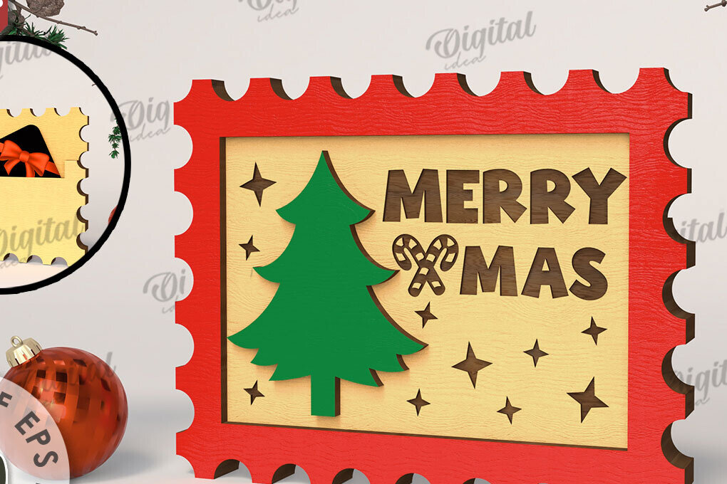 Intra απο ξύλο plywood 3mm-4mm πάχος Θήκη δώρου Χριστουγέννων με λέιζερ Δίασταση 15x15 cm INTRAFABR-108102417