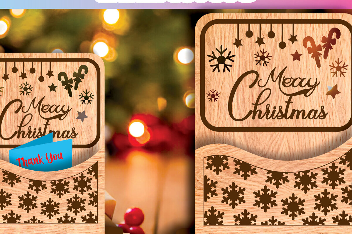 Σετ των 2 Intra απο ξύλο plywood 3mm-4mm πάχος Θήκη χριστουγεννιάτικων δώρων με λέιζερ CVG Δίασταση 15x15 cm INTRAFABR-104607494