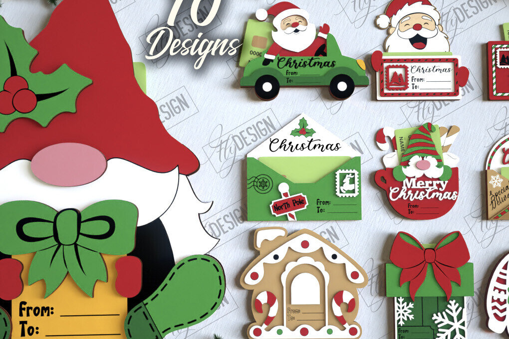 Σετ των 2 Intra απο ξύλο plywood 3mm-4mm πάχος με χριστουγεννιάτικες κάρτες δώρων | CNC Δίασταση 15x15 cm INTRAFABR-108789459