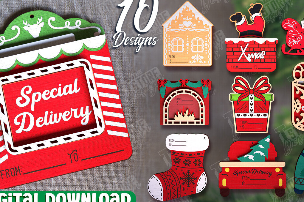 Σετ των 2 Intra απο ξύλο plywood 3mm-4mm πάχος Χριστουγεννιάτικων Δωροκαρτών | Διακοπές Δίασταση 15x15 cm INTRAFABR-107184116