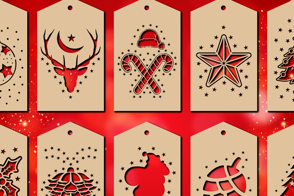 Σετ των 2 Intra απο ξύλο plywood 3mm-4mm πάχος Δώρο Χριστουγέννων 3D Cut  Δίασταση 15x15 cm INTRAFABR-85585406