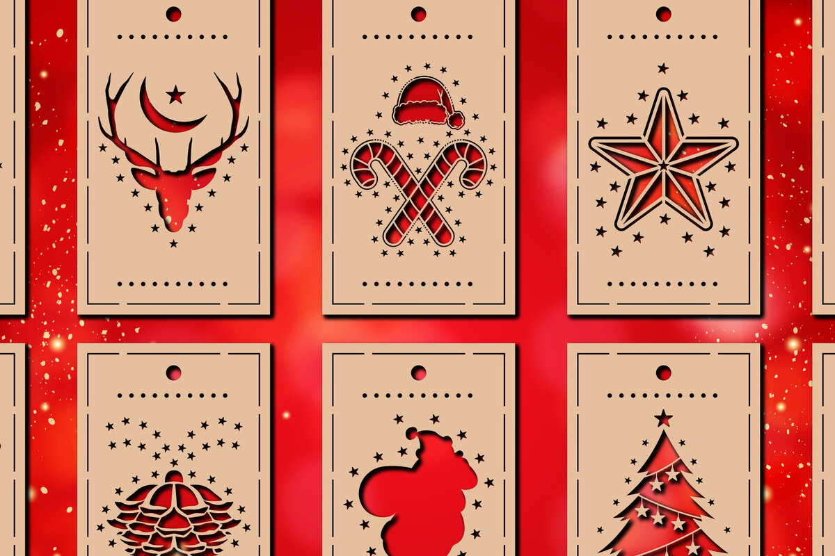 Σετ των 2 Intra απο ξύλο plywood 3mm-4mm πάχος Δώρο Χριστουγέννων 3D Cut  Δίασταση 15x15 cm INTRAFABR-85652017