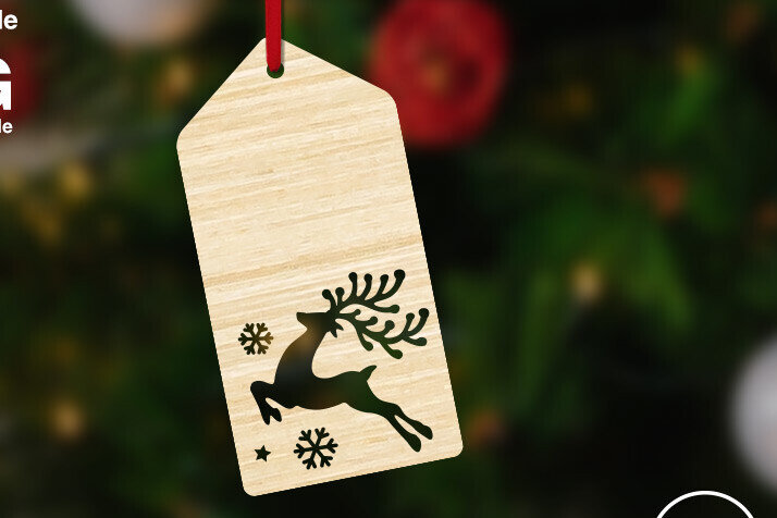Σετ των 2 Intra απο ξύλο plywood 3mm-4mm πάχος Ετικέτα δώρου Χριστουγέννων με Jolly Reindeer Δίασταση 15x15 cm INTRAFABR-86529001