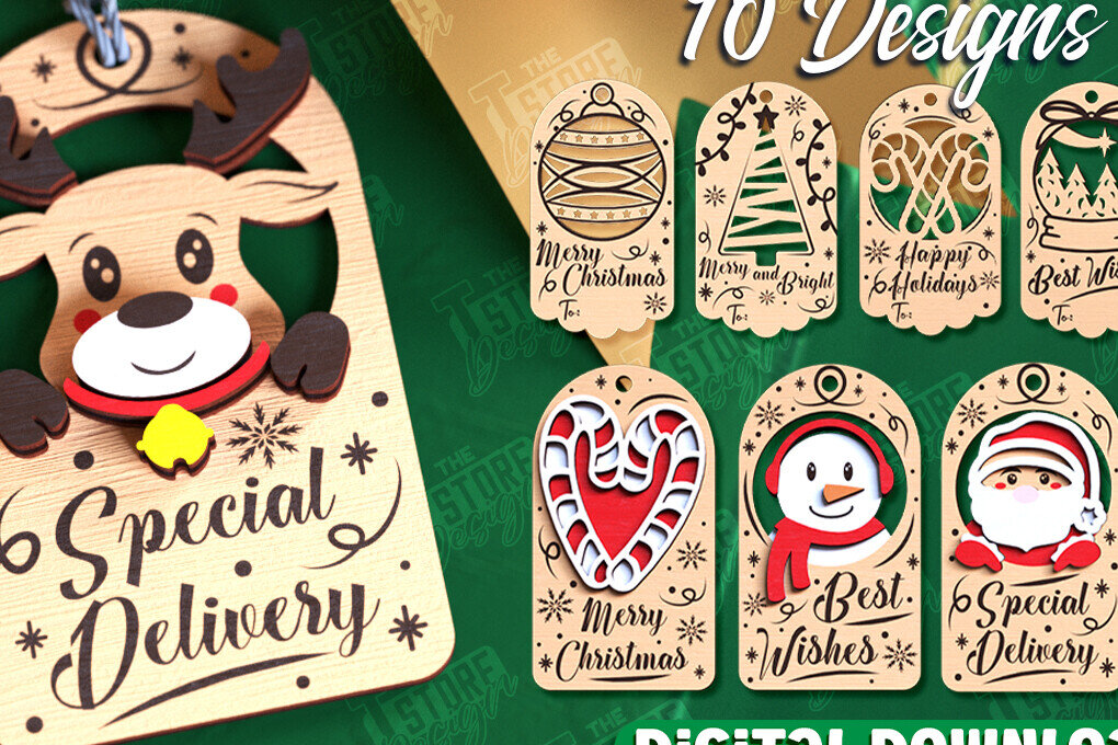 Σετ των 2 Intra απο ξύλο plywood 3mm-4mm πάχος ετικετών δώρου Χριστουγέννων|Διακοπές |CNC Δίασταση 15x15 cm INTRAFABR-107024382