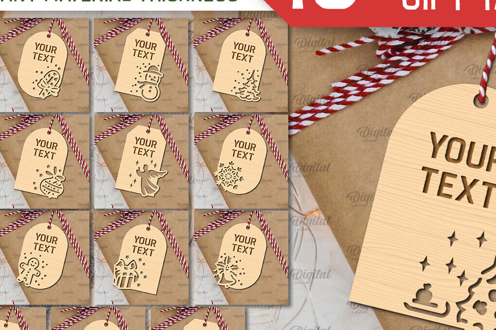 Σετ των 2 Intra απο ξύλο plywood 3mm-4mm πάχος Ετικέτες χριστουγεννιάτικου δώρου κοπής με λέιζερ Δίασταση 15x15 cm INTRAFABR-102114577