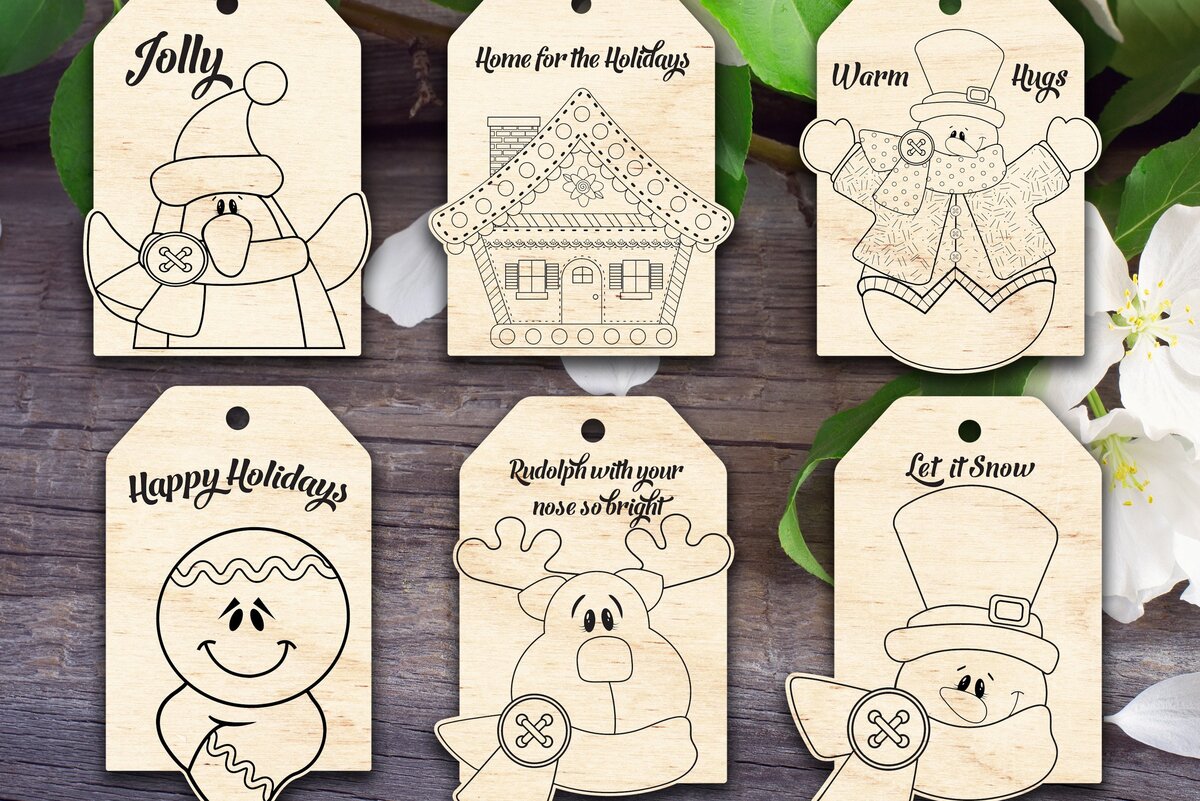 Σετ των 2 Intra απο ξύλο plywood 3mm-4mm πάχος Ετικέτες δώρου Χριστουγέννων V3 Δίασταση 15x15 cm INTRAFABR-36909106