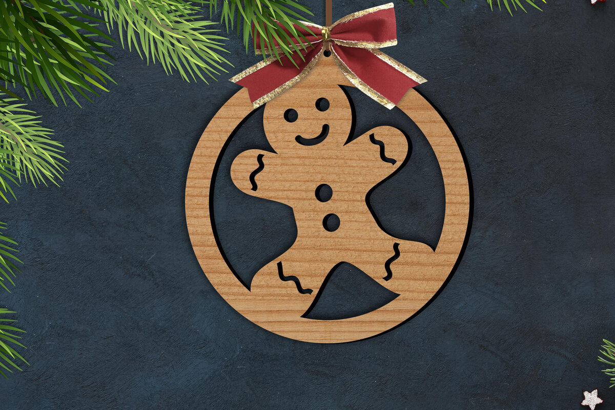 Σετ των 2 Intra απο ξύλο plywood 3mm-4mm πάχος Χριστουγεννιάτικη Μπάλα με μελόψωμο | Δίασταση 15x15 cm INTRAFABR-76134848