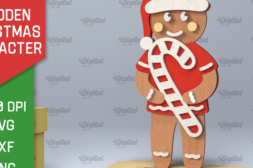 Σετ των 3 Intra απο ξύλο plywood 3mm-4mm πάχος Χριστουγεννιάτικο μελόψωμο με λέιζερ Δίασταση 15x15 cm INTRAFABR-104437417