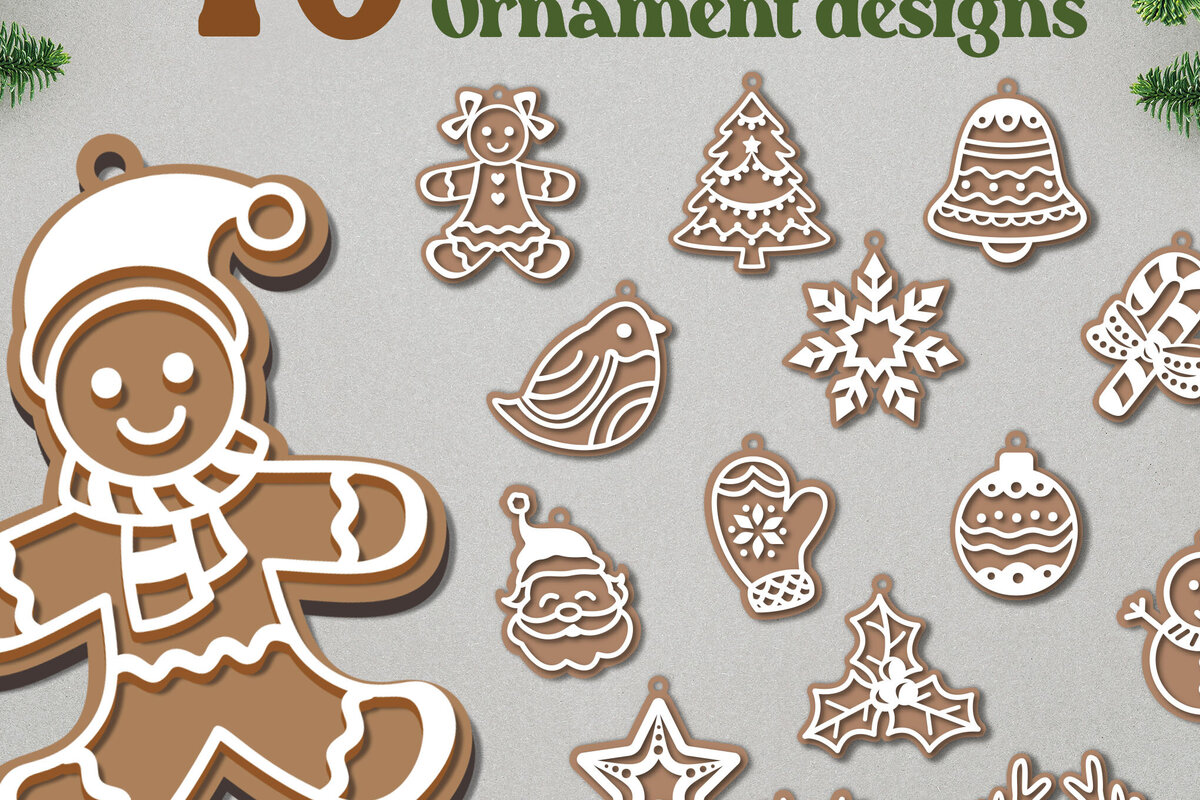 Σετ των 3 Intra απο ξύλο plywood 3mm-4mm πάχος Χριστουγεννιάτικο στολίδι με μελόψωμο Δίασταση 8x8 cm INTRAFABR-81728515