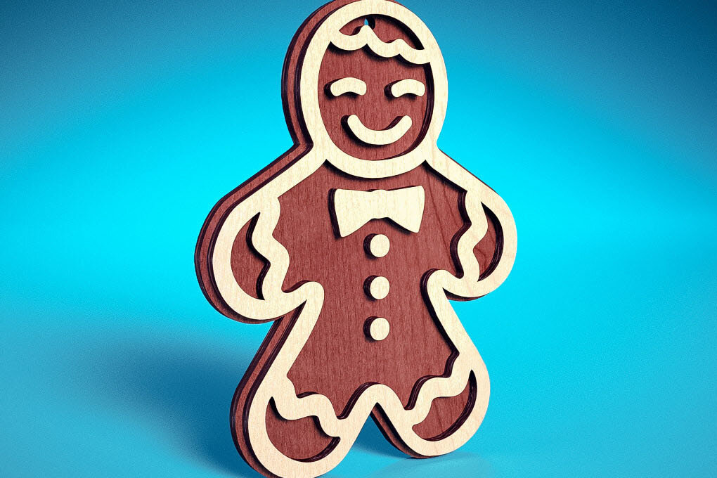 Σετ των 3 Intra απο ξύλο plywood 3mm-4mm πάχος Χριστουγεννιάτικο στολίδι με μελόψωμο με λέιζερ Δίασταση 8x8 cm INTRAFABR-72024019