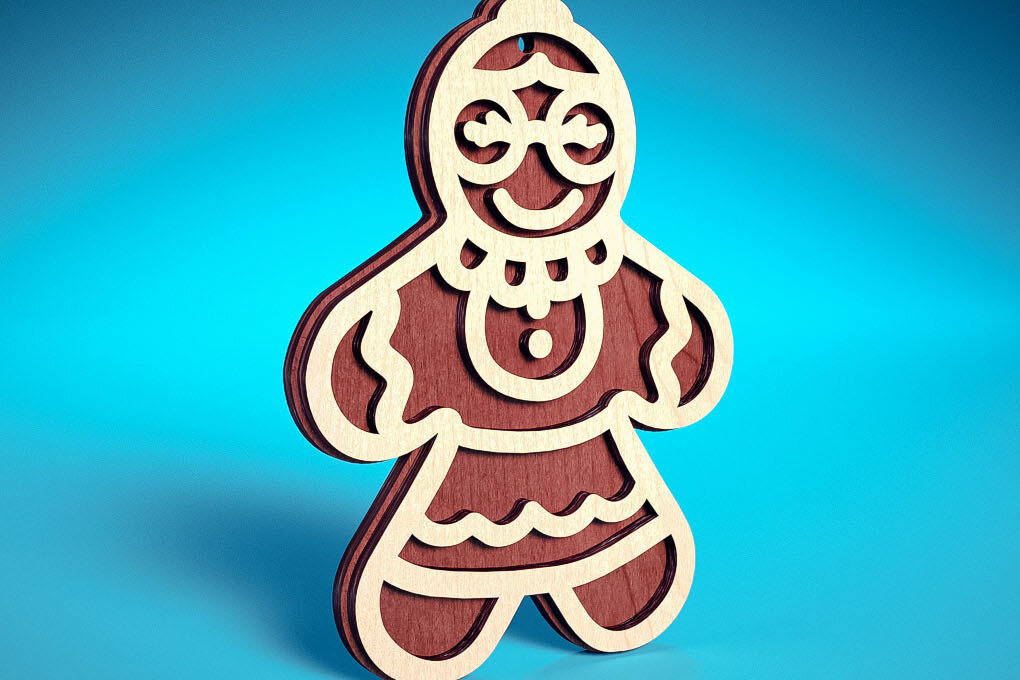 Σετ των 3 Intra απο ξύλο plywood 3mm-4mm πάχος Χριστουγεννιάτικο στολίδι με μελόψωμο με λέιζερ Δίασταση 8x8 cm INTRAFABR-72024073