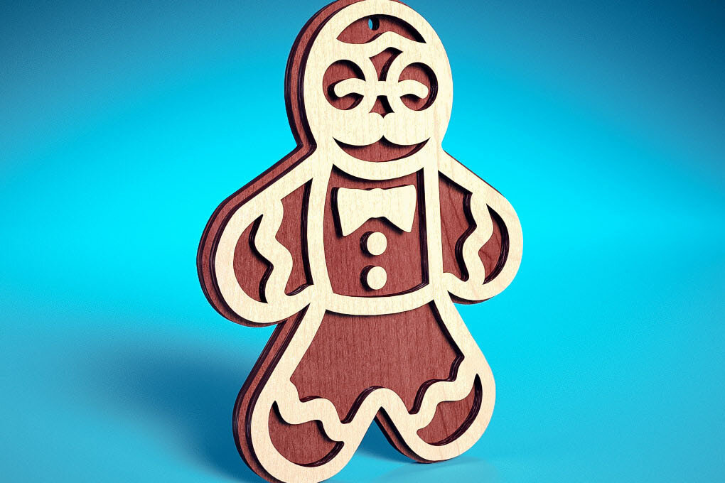 Σετ των 3 Intra απο ξύλο plywood 3mm-4mm πάχος Χριστουγεννιάτικο στολίδι με μελόψωμο με λέιζερ Δίασταση 8x8 cm INTRAFABR-72024094