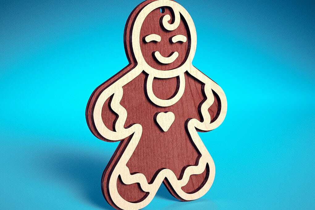 Σετ των 3 Intra απο ξύλο plywood 3mm-4mm πάχος Χριστουγεννιάτικο στολίδι με μελόψωμο με λέιζερ Δίασταση 8x8 cm INTRAFABR-72024113