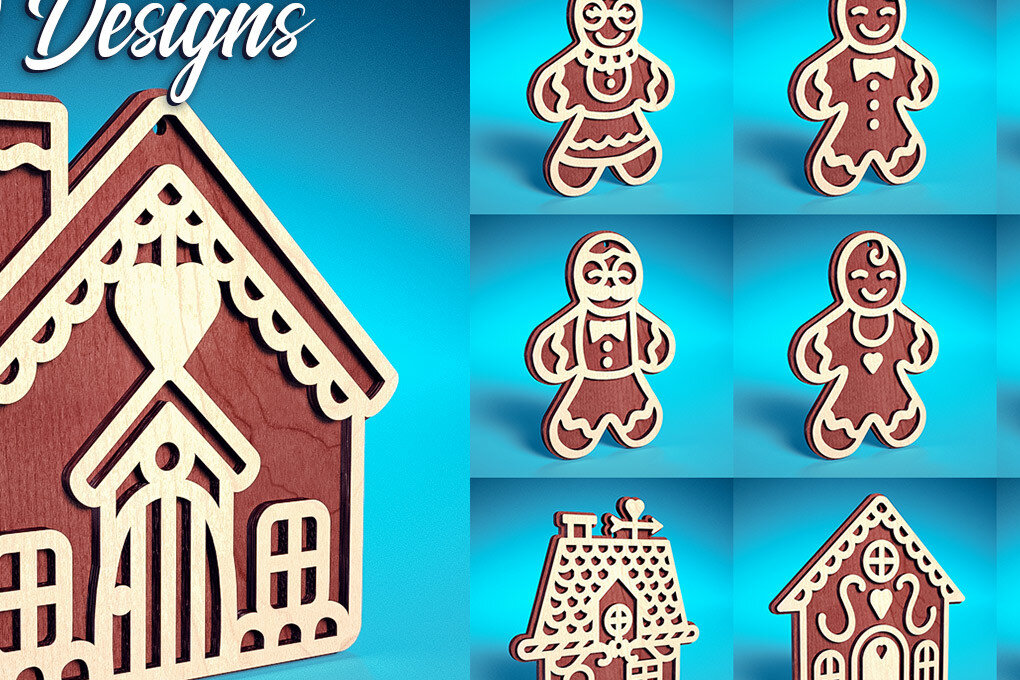 Σετ των 3 Intra απο ξύλο plywood 3mm-4mm πάχος Χριστουγεννιάτικο στολίδι με μελόψωμο με λέιζερ Δίασταση 8x8 cm INTRAFABR-72023977