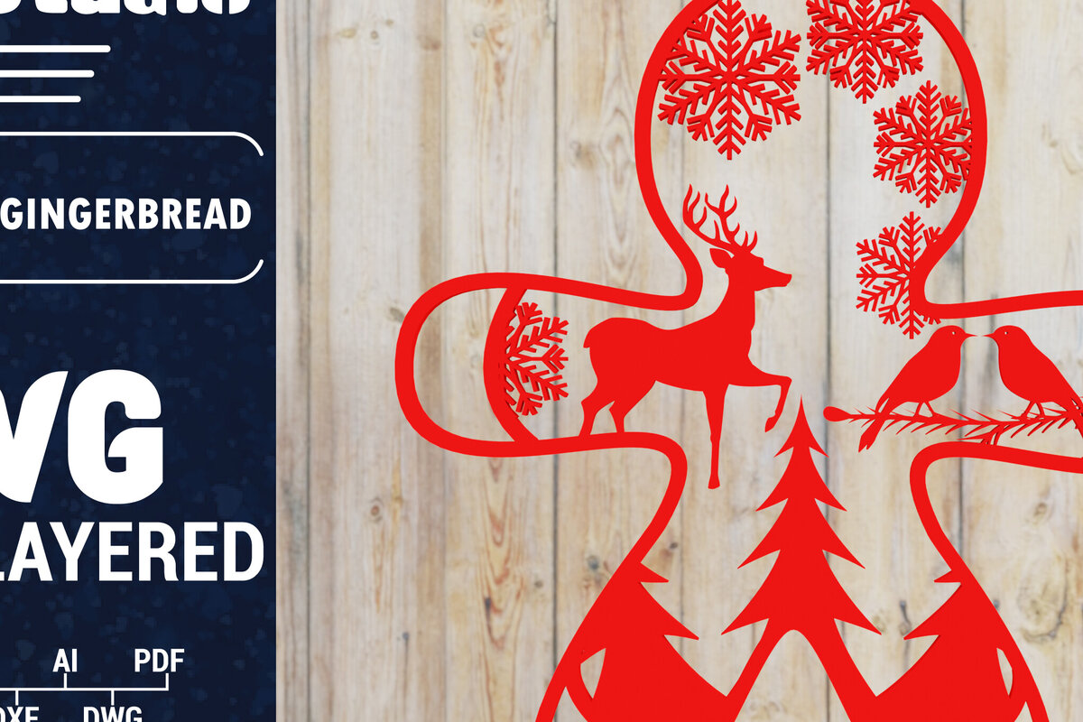 Σετ των 2 Intra απο ξύλο plywood 3mm-4mm πάχος Χριστουγεννιάτικου Gingerbread PaperCut Δίασταση 1500x1500 cm INTRAFABR-84603422