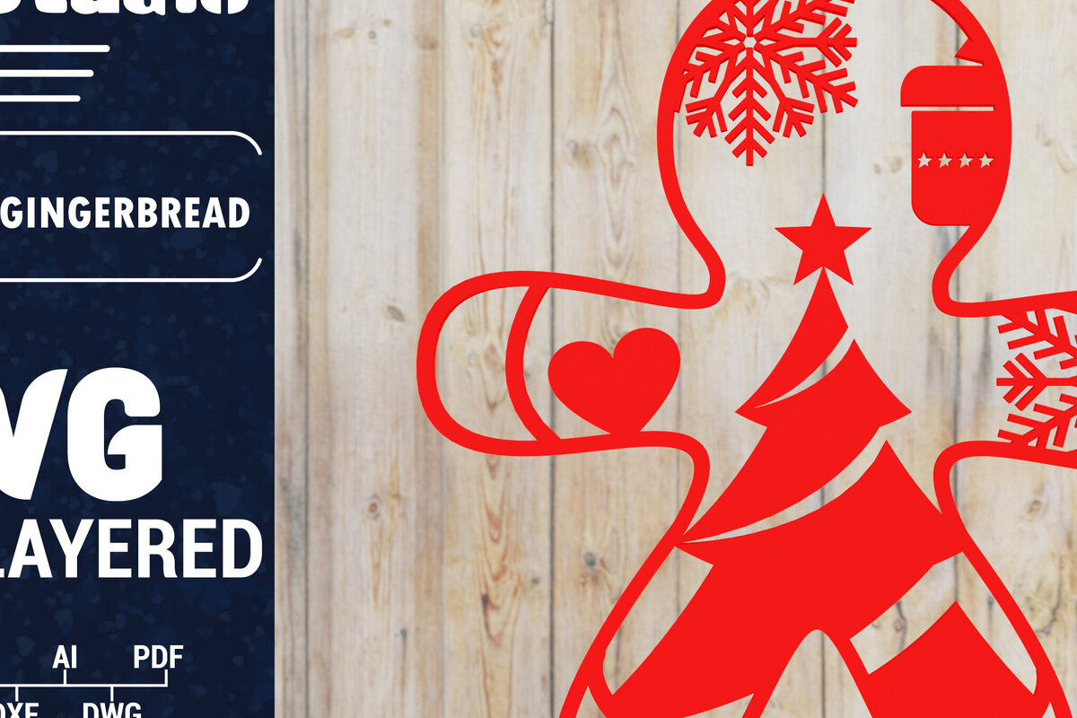 Σετ των 2 Intra απο ξύλο plywood 3mm-4mm πάχος Χριστουγεννιάτικου Gingerbread PaperCut Δίασταση 1500x1500 cm INTRAFABR-84603398