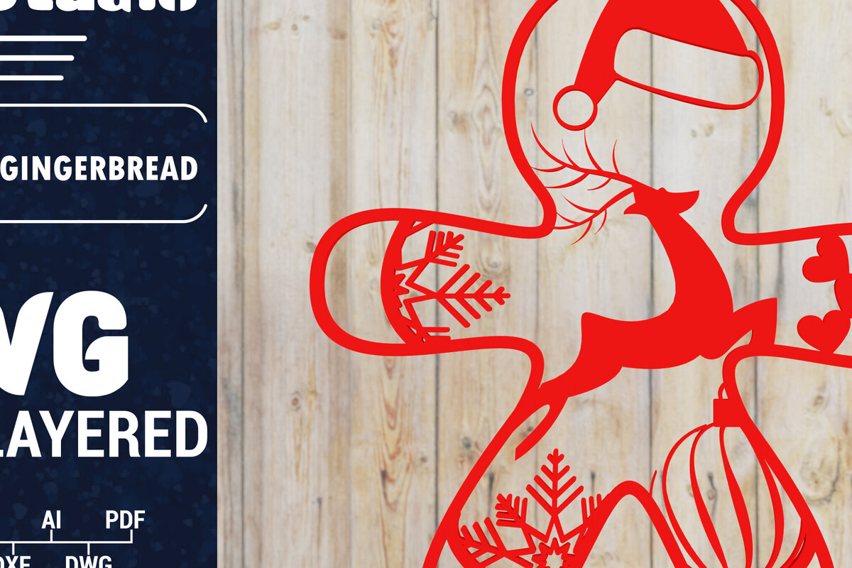 Σετ των 2 Intra απο ξύλο plywood 3mm-4mm πάχος Χριστουγεννιάτικου Gingerbread PaperCut Δίασταση 1500x1500 cm INTRAFABR-84603401