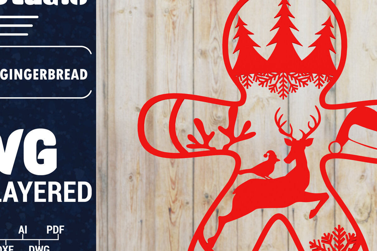 Σετ των 2 Intra απο ξύλο plywood 3mm-4mm πάχος Χριστουγεννιάτικου Gingerbread PaperCut Δίασταση 1500x1500 cm INTRAFABR-84603406