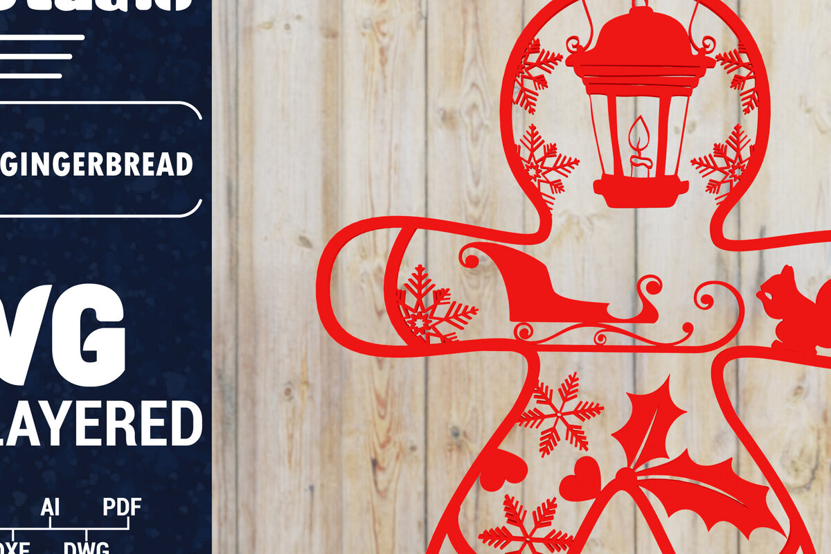 Σετ των 2 Intra απο ξύλο plywood 3mm-4mm πάχος Χριστουγεννιάτικου Gingerbread PaperCut Δίασταση 1500x1500 cm INTRAFABR-84603412