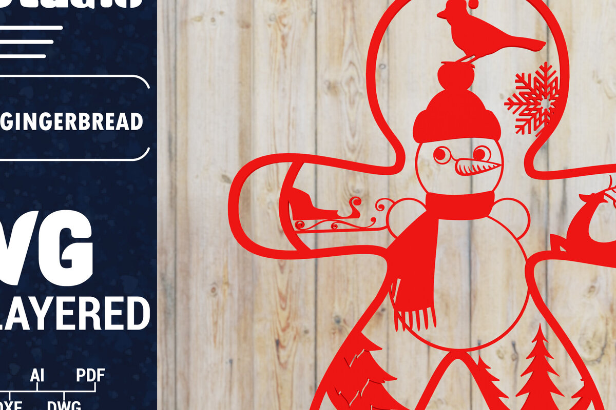 Σετ των 2 Intra απο ξύλο plywood 3mm-4mm πάχος Χριστουγεννιάτικου Gingerbread PaperCut Δίασταση 1500x1500 cm INTRAFABR-84603418