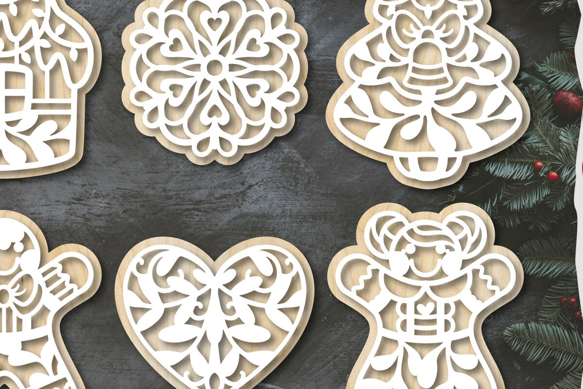 Σετ των 3 Intra απο ξύλο plywood 3mm-4mm πάχος Χριστουγεννιάτικο Gingerbread  Δίασταση 8x8 cm INTRAFABR-19536962