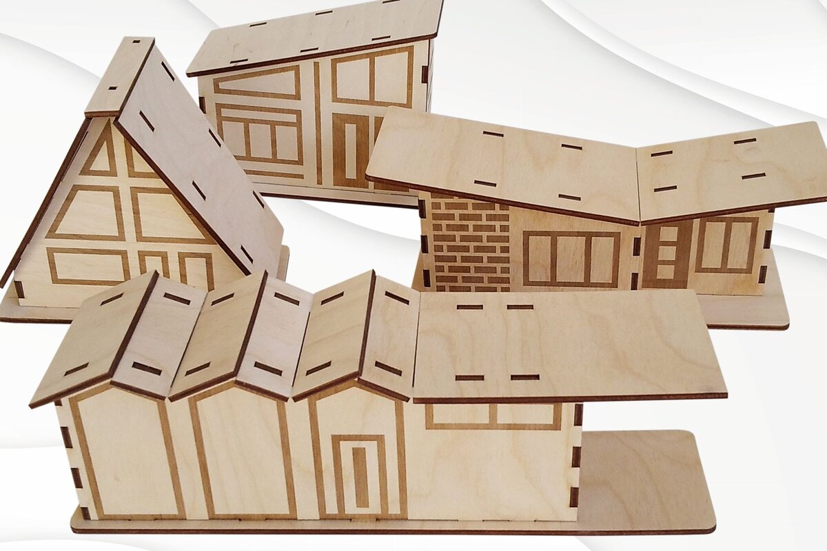 Σετ των 3 Intra απο ξύλο plywood 3mm-4mm πάχος Χριστουγεννιάτικο Glitter House Σχεδιασμός Δίασταση 15x15 cm INTRAFABR-83249520