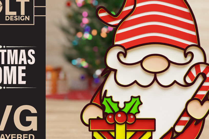 Intra απο ξύλο plywood 3mm-4mm πάχος Christmas Gnome 3D Multilayered Cut Δίασταση 40x40 cm INTRAFABR-75745261