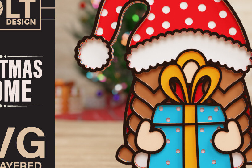 Intra απο ξύλο plywood 3mm-4mm πάχος Christmas Gnome 3D Multilayered Cut Δίασταση 40x40 cm INTRAFABR-75745327