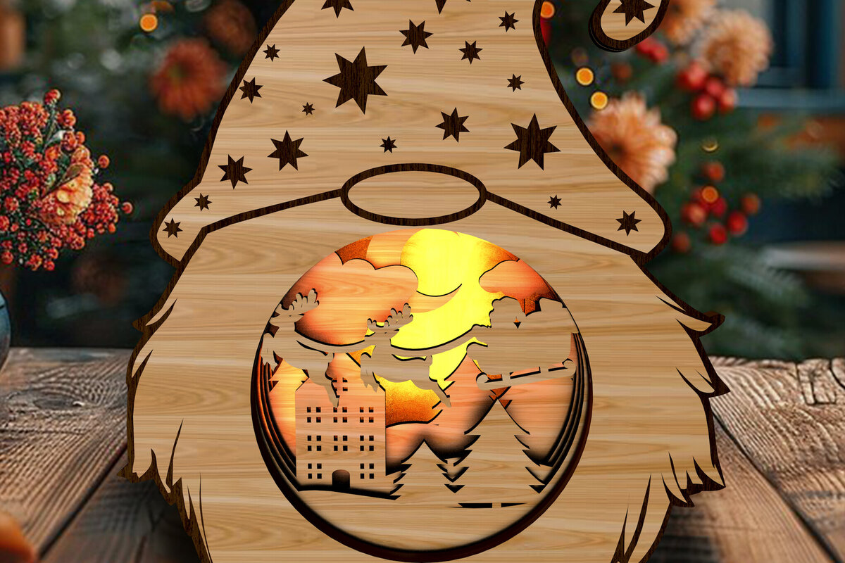 Σετ των 2 Intra απο ξύλο plywood 3mm-4mm πάχος Χριστουγεννιάτικο Gnome - Κηροπήγιο Δίασταση 25x25 cm INTRAFABR-108828249