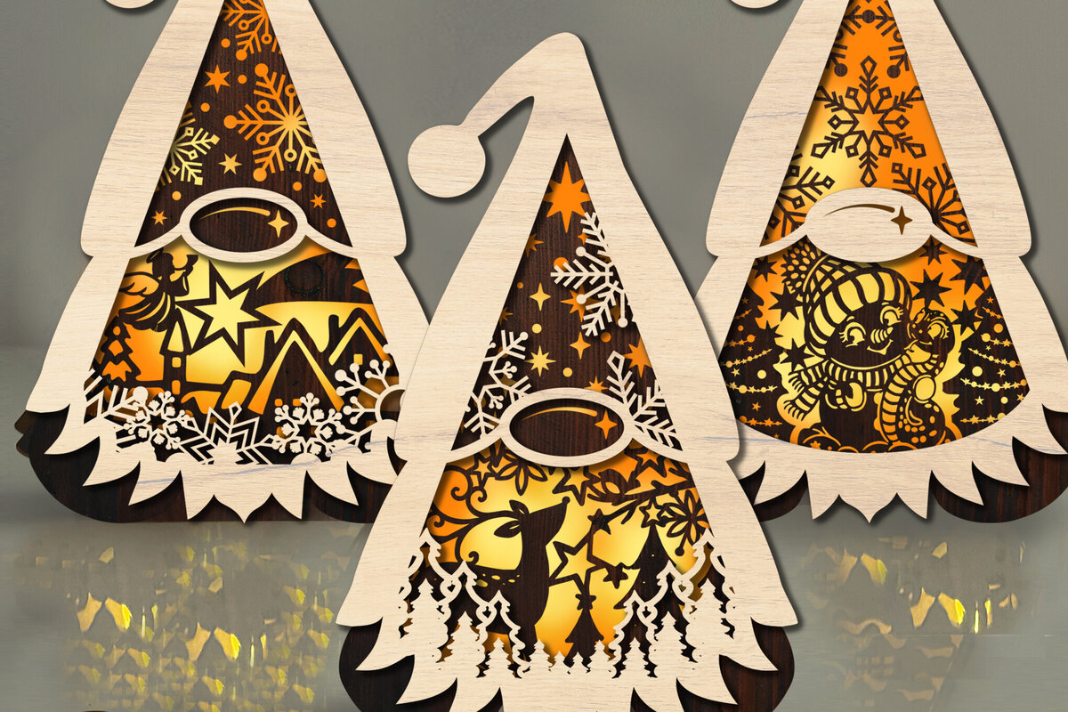 Σετ των 3 Intra απο ξύλο plywood 3mm-4mm πάχος Κηροπήγια Χριστουγεννιάτικο Gnome Δίασταση 2x2 cm INTRAFABR-109336254