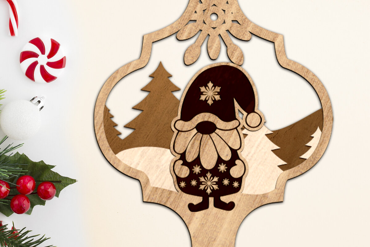 Σετ των 3 Intra απο ξύλο plywood 3mm-4mm πάχος Χριστουγεννιάτικο Gnome, Διακόσμηση Χριστουγεννιάτικου Δέντρου Δίασταση 3x4 cm INTRAFABR-83393880
