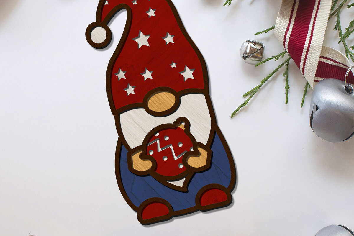 Σετ των 3 Intra απο ξύλο plywood 3mm-4mm πάχος Διακοσμητική χειροτεχνία με λέιζερ Χριστουγεννιάτικο Gnome Δίασταση 4x4 cm INTRAFABR-86742481