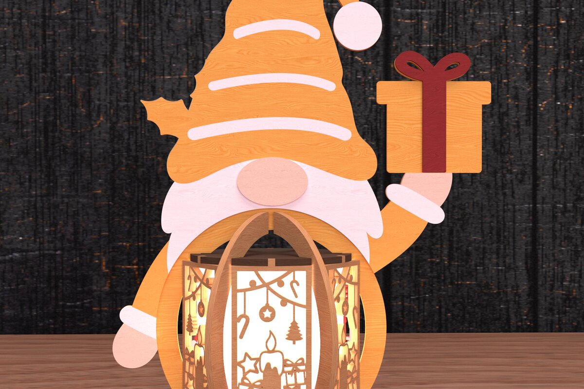 Intra απο ξύλο plywood 3mm-4mm πάχος Θήκη δώρου Χριστουγεννιάτικο Gnome με Φανάρι Δίασταση 30x20 cm INTRAFABR-108066280
