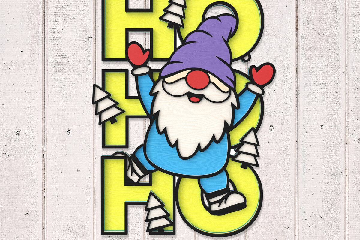 Σετ των 2 Intra απο ξύλο plywood 3mm-4mm πάχος Χριστουγεννιάτικο Gnome HOHOHO Sign Cut  Δίασταση 30x20 cm INTRAFABR-106853549