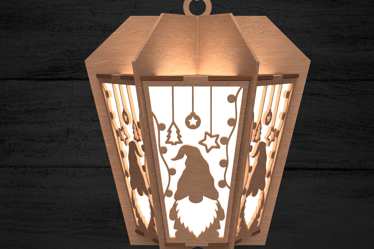 Intra απο ξύλο plywood 3mm-4mm πάχος Χριστουγεννιάτικο Gnome Φανάρι με λέιζερ Δίασταση 30x20 cm INTRAFABR-108902753